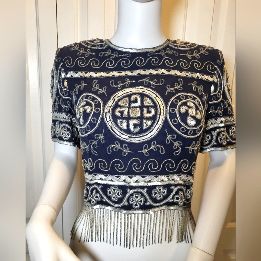 Elegant Navy and Silver Embroidered Home Accent